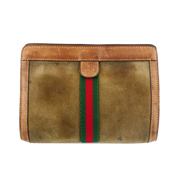 Vintage GUCCI Web Suede Leather Cosmetics Toiletry Bag Italy - Picture 3 of 8